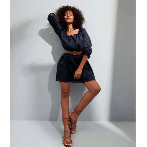 NWT Banana Republic Ramie Balloon Sleeve Dress XXSP Navy F468 - Picture 1 of 5